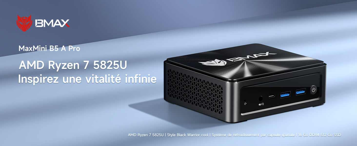 BMAX AMD Ryzen 7 5825U Mini PC (tot 4,5GHz, 8C/16T) 16GB DDR4